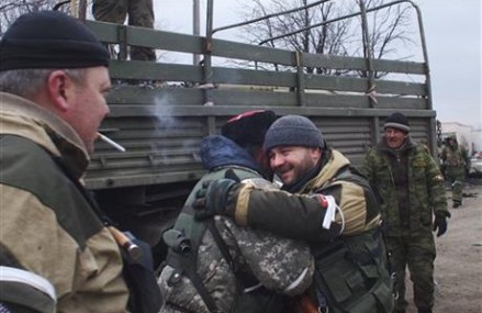 Debaltseve under rebel control, Cossack fighters celebrate