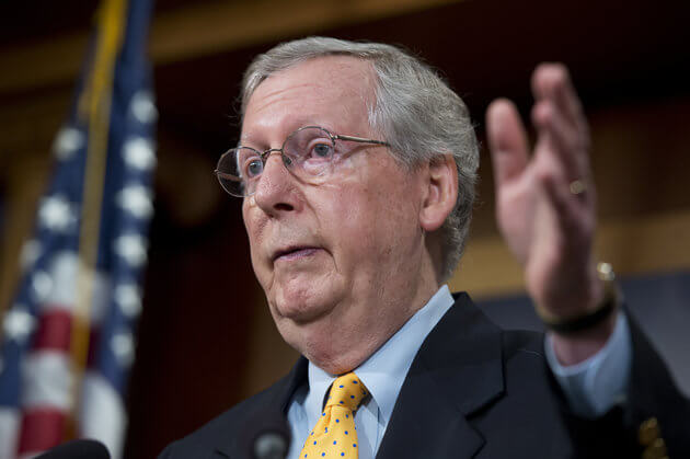 UNITED STATES -

 AUGUST 6: Senate Majority Leader Mitch McConnell, R-Ky., conducts a news conference in the Capitol's Senate Studio on a variety of issues including the Trade Promotion Authority and education reform, August 6, 2015. (Photo By Tom Williams/CQ Roll Call)