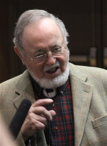 U.S. Rep. Don Young, R-Alaska, speaks to reporters at the Alaska Federation of Natives conference in Anchorage, Alaska, on Friday, Oct. 16, 2015. Young spoke after Interior Secretary Sally Jewell said Friday her agency was canceling future lease sales and will not extend current drilling leases in Arctic waters off Alaska's northern coast.  (AP Photo/Mark Thiessen)