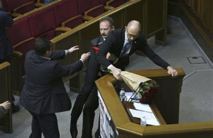 Scuffles erupt at Ukraine’s parliament, PM dragged from post